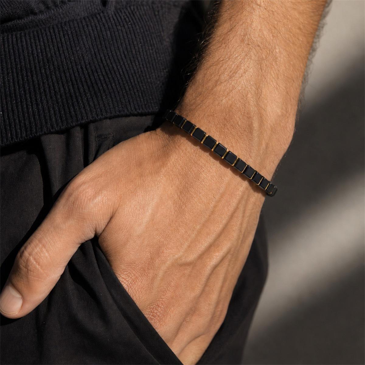 Close up of Black Obsidian Bracelet on wrist